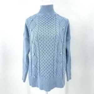 J Crew Cable Knit Mock Neck Heavy Swingy Bobble Sweater Light Blue Size Small